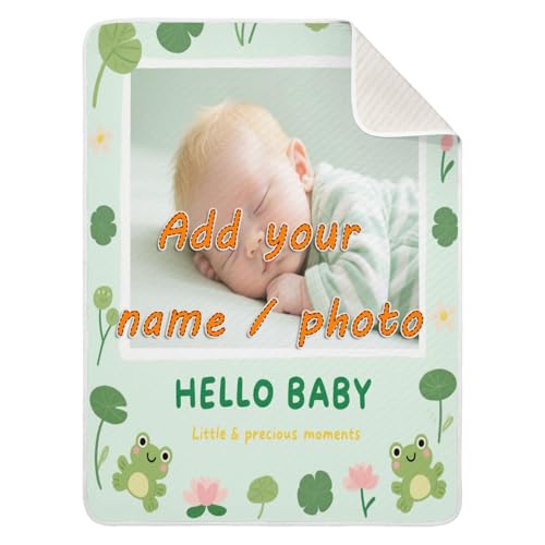 Custom Cute Baby Image Cartoon Frog Animal Green Blanket for car seat Soft para personalizados Kitten Blankets with Names on for Girls or Boys 30x40in necesarias para
