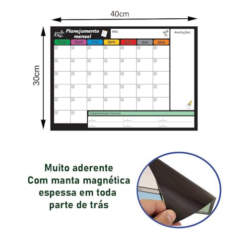 Kit Planejador Mensal e Semanal 30cm x 40cm Magnético Para Geladeiras Quadro Planejamento Apagável +