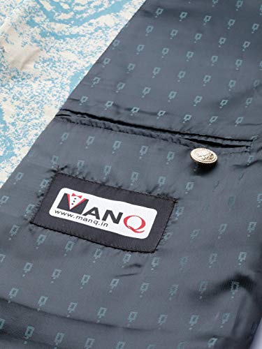 Image of MANQ Men Sea Green & beige Woven Jaquard Silk Nehru Jacket (Size:42)