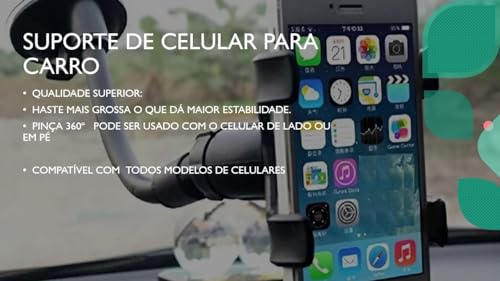 Suporte de Celular P/CARRO Preto Haste Manipulavel Dobravel GROSSA Universal P/Celulares Suporte de