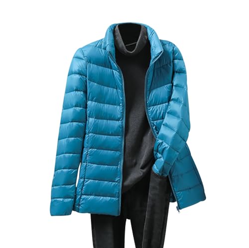 Plumifero Ultraligero Mujer Chaqueta Acolchada Mujer Plumon Mujer Plumas Ligeros Mujer Cazadora Plumas Mujer Anorak Plumas Mujer Plumifero Corto Mujer Plumas Señora Plumas Mujer Lago Azul XXL