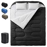 NEWBULIG Double Sleeping Bag for Adults with 2 Pillows, XL Waterproof Lightweight Machine Washable Sleep Bag Cold Weather, 3-Season for Camping/Hiking/Backpacking, 2-in-1 Zipper Converts to 2 Singles