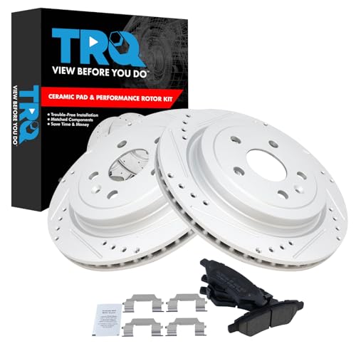 Image of TRQ Performance Rear Brake Pad and Rotor Set Ceramic Coated Drilled Slotted