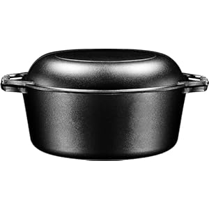 Bruntmor Pre-Seasoned Cast Iron Dutch Oven and Skillet Lid – 7 Quart All-in-One Casserole and Braising Pan, Black