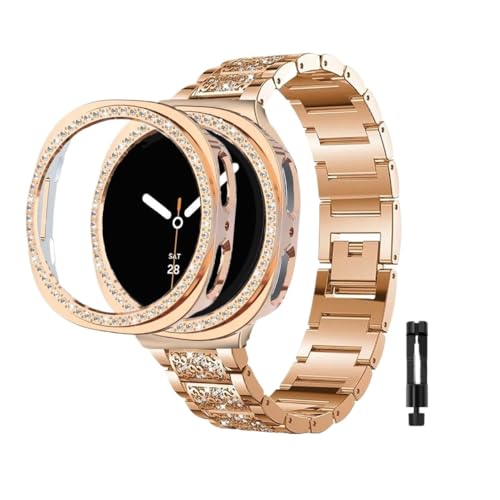 [PLYYQZM] ���^���o���h+PC�P�[�X�A,�ɍ��� Sam su ng Galaxy Watch 8 44mm 40mm�X�e�����X�o���h,�ɍ��� Sam su ng 8Classic 46mm�����o���h+�P�[�X�ɓK�p(Rose gold,For 8 C