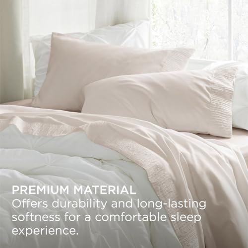 Image of Bedsure Queen Sheet Set - 4 Pieces Soft Queen Size Sheets - Breathable & Cooling - Hotel Luxury - Easy Care Polyester Microfiber Bedding for Women, Men, Cream