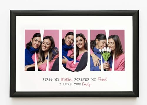 PB TECH Personalised Mothers Day Gifts for Mum from Daughter Son, Customised Mum Birthday Gifts Photo Frame With MUM Pictures Inside The Letters With A Special Message A5, A4, A3 Unique gift