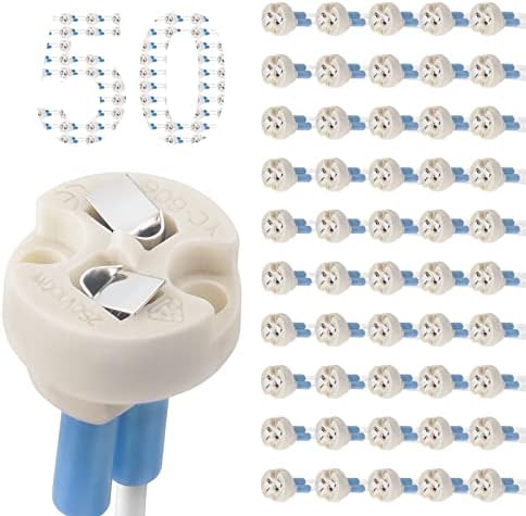DiCUNO G4, GU5.3 Bi-Pin Ceramic Base Socket, MR16, MR11 Halogen Incandescent LED Bulb Holder Wire Connector (50pcs)