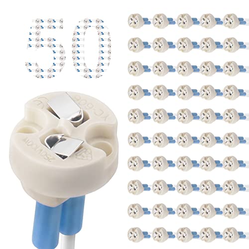 DiCUNO G4, GU5.3 Bi-Pin Ceramic Base Socket, MR16, MR11 Halogen Incandescent LED Bulb Holder Wire Connector (50pcs)