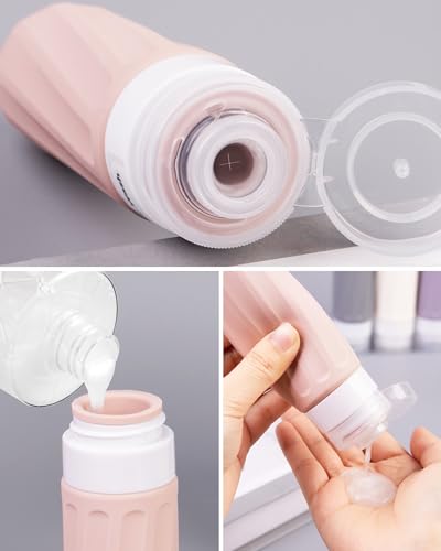 Gemice Travel Bottles for Toiletries 8 Pack, Travel Size Toiletries, CAA Approved Travel Size 90ml Containers, Travel Essentials with Clear Bag, Leak Proof Silicone Creams Jars - Image 5