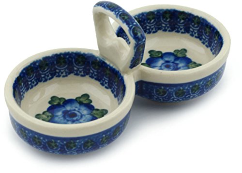 Polish Pottery Condiment Server 5-inch Blue Poppies