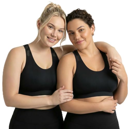 Image of Under Control Plus Size Sport Bras for Women Large Bust Seamless Racerback Padded Yoga Workout Bras Black White Pack 1X-2X-3X