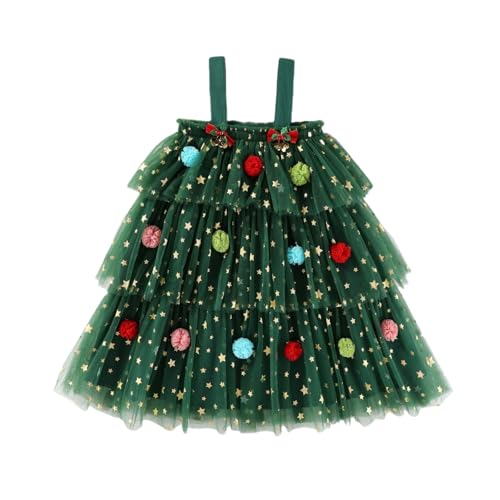 Toddler Girl Christmas Dress Star Sequin Layered Tulle Green Tutu Dress Xmas Outfit 1-7Y Girls Smash Xmas Tree Cake Dresses