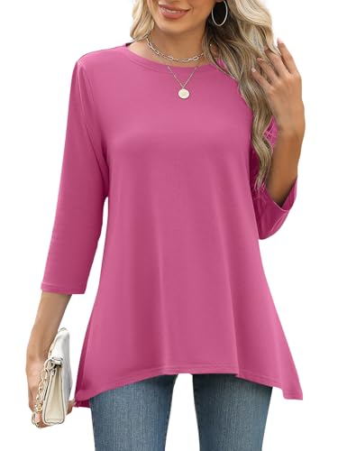 LOMON 3/4 Sleeve Tunic Tops for Women Loose Fit Dressy Casual Blouse Flowy Shirts to Wear with Leggings S-3XL