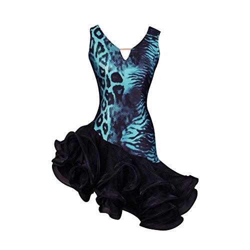 Yc Well Women Latin Dance Performance Clothing Modern Waltz Tango Dance Dress Costume Party Stage(L) Blue #TOP4