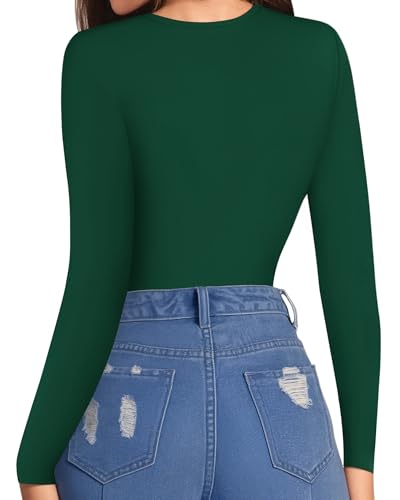 Image of MANGOPOP Womens Bodysuit Long Sleeve Crew Neck Body suit for Women Ribbed Bodysuits Shirts