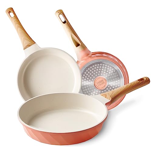 RIOVARM Antiadherente Juego de sartenes Inducción Juego de sartenes con mango resistente al calor Granito Sartén para tortillas sin PFOA Mármol Batería de cocina para varias estufas 20cm 24cm 28cm
