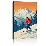 アウトドアスポーツテーマキャンバスウォールアートスノーマウンテンスキーペインティングポスター冬の冒険キャンバスプリントモダンロビールームホームデコレーション50x90cmインナーフレーム