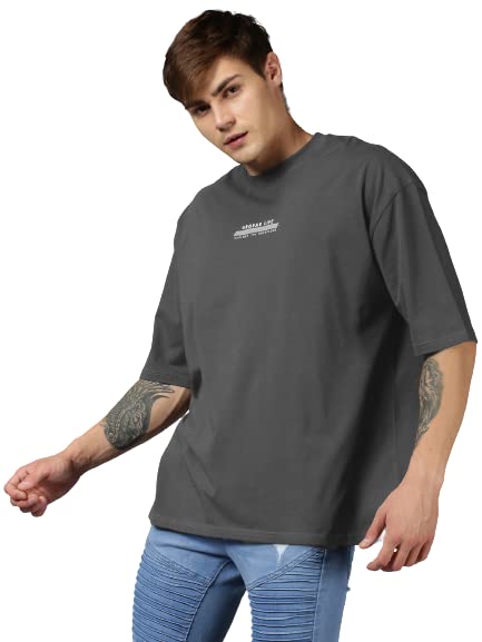 Image of URGEAR Men's Cotton Printed Drop Shoulder - Hip Hop - Down Shoulder- Baggy Loose fit- Stylish Oversized t Shirts for Men