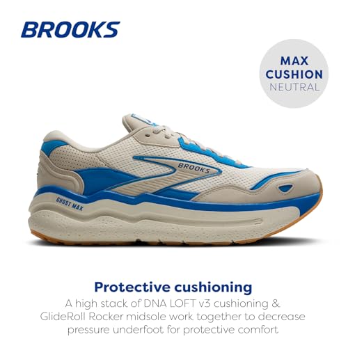 Brooks Brooks Women’s Ghost Max Suede/Leather Neutral Running & Walking Shoe - Silver Lining/Blue/Surf The Web - 9 Medium
