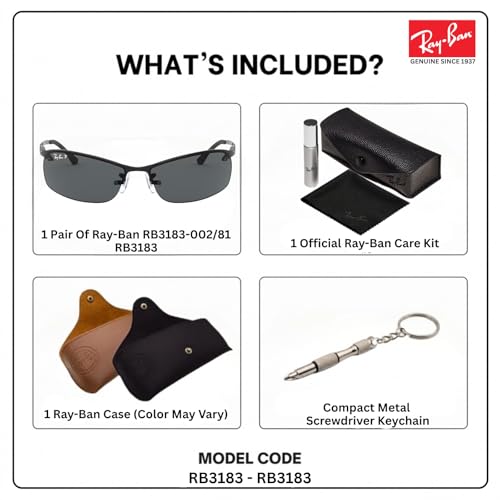 Image of Ray-Ban RB3183 Rectangle Shaped Sunglasses for Men with Official RAYBAN Eyewear Kit
