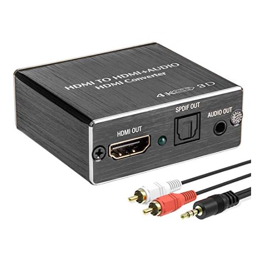 HDMI to HDMI + Optical (Toslink) + 3.5mm AUX Stereo Audio Output Converter, ROOFULL Premium HDMI Digital & Analog Audio Extractor Splitter Adapter, Support 1080P@60Hz, 3D, 4K@30Hz