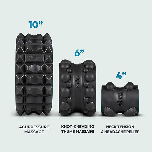 Chirp Wheel XR 3P Massage Roller Set - 10” Acupressure, 6” Knot-Kneading Thumb, 4” Neck & Headache Tension Relief, High Density Foam Massage Rollers for Back & Neck Pain, 500lbs Capacity, Black