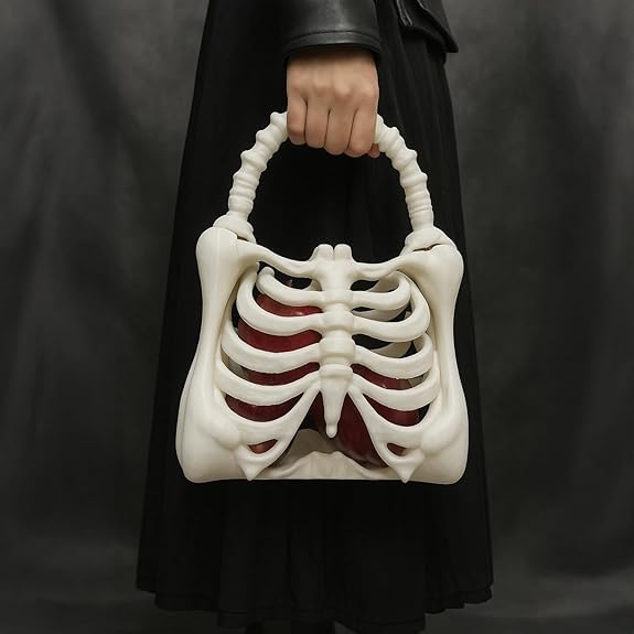 3D Printed Skeleton Bone Bag,Unique Halloween Skeleton Ribcage Purse,Gothic Spooky Bone Handbag for Women3