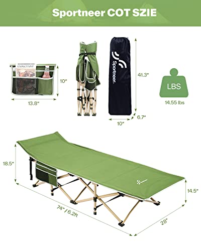 Sportneer Portable Camping Cot With Mattress, Folding Sleeping Cots For Adults Max Load 450 Lbs Heavy Duty Fold Up Camp Bed With Padded For Camping Tent Office Outdoor Travel #TOP2