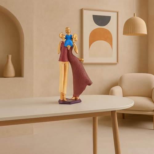 Image of Xtore Gold & Burgundy Resin Family Figurine | Modern Decorative Statue | Parent and Child Design | Living Room, Bedroom, Office Accent - (Pack of 1, Multicolor)