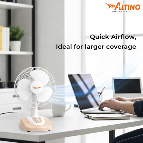 Image of Altino Premuim Powerful Oscillation Table Fan for Home & Office| High Air Delivery| Anti-Dust Decorative Star Rated Table Fan | 3 Speeds | Easy to Clean, 1 Yr Warranty (Beige, 16 inch)