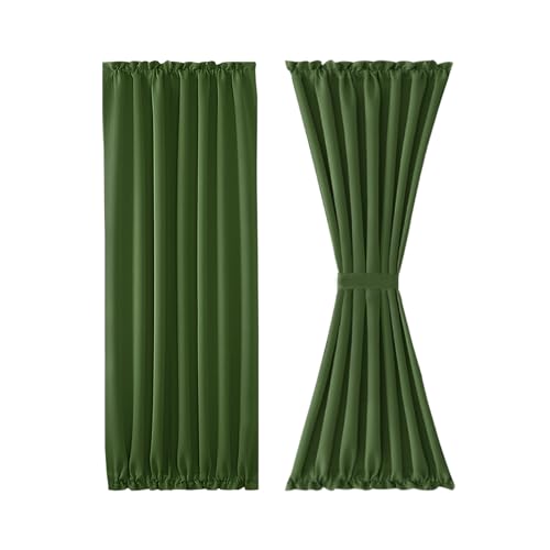 Image of DWCN French Door Curtains - Rod Pocket Thermal Blackout Curtain for Doors with Glass Window, Kitchen and Patio Doors for Privacy, 54 X 72 Inches Long, 1 Curtain Panel with Tieback, Olive Green