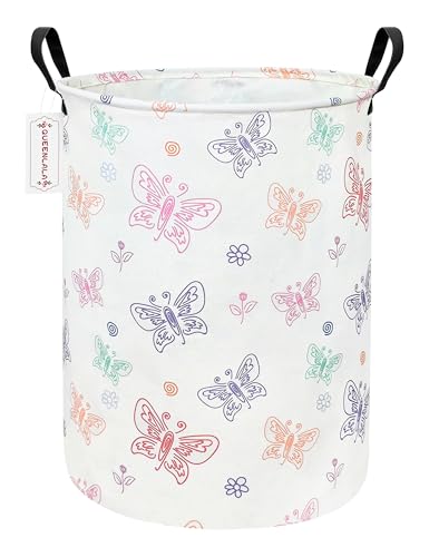 Foldable Waterproof Round Fabric Laundry Basket Home, Colorful Butterfly