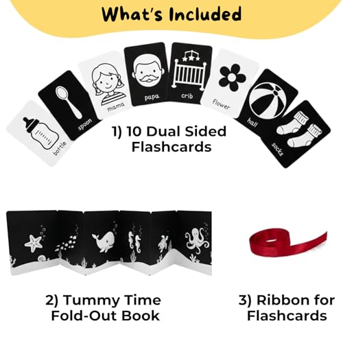 Image of Nubokind Flash Cards for New Born Baby (2-in-1 Combo) | High Contrast Flash Cards for 0-3 Months | Tummy Time Banner Toys for Newborns 0-6 Months & Older