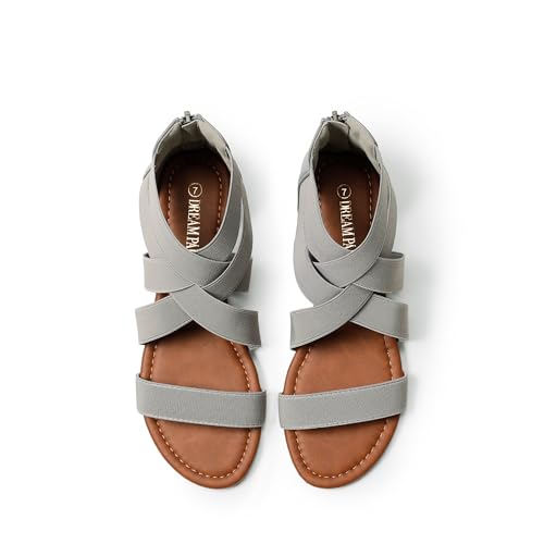 DREAM PAIRS DREAM PAIRS Women's Elastic Ankle Strap Sandals Gladiator Strappy Low Wedges Sandals,Size 5,Grey,ELASTICA8