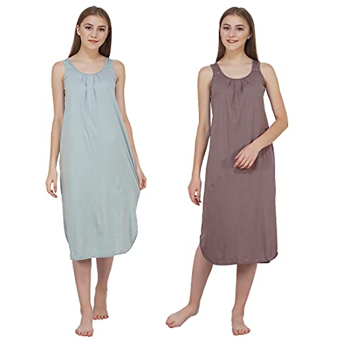 Image of BLAZON Women's Cotton Hosiery Solid Maxi Nighty Slip (Pack of 2) Available Sizes: S, M, L, XL, 2XL, 3XL, 4XL, 5XL