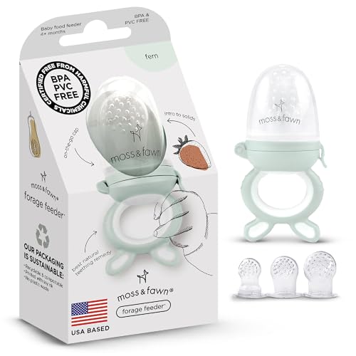 Image of Moss and Fawn Forage Feeder - Silicone Baby Fruit Feeder, Frozen Breast Milk Popsicle Teether & Pacifier - BPA, PVC & Phthalate-Free - Fern