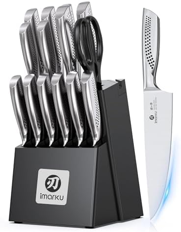 imarku® Kitchen Knife Set, 15 Pcs Japanese Knife Set with Block, ...
