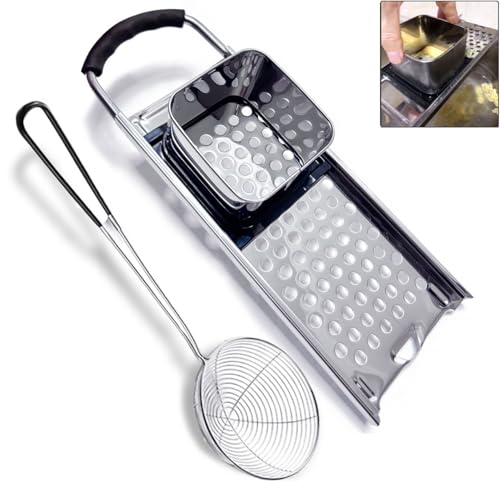 Stainless Steel Spaetzle Noodle Maker, Manual Traditional German Egg Noodle Dumpling Maker, Homemade Pasta Spaeztle Maker Machine with Handheld Spider Strainer Timesaver Kitchen Utensil
