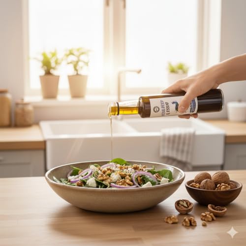 Odenwälder Lebensmittel Premium Walnuss-Öl, 100% Genuss mit feinem Aroma, Ideal zum Braten, Marinieren & Verfeinern – Made in Germany (250 ml)