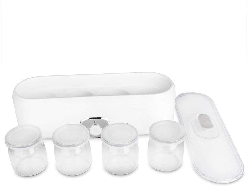 One-button Automatic Digital Yogurt Machine with 4 Glass Bottles, Stainless Steel Liner, Convenient and Practical
