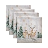 Maison d' Hermine Cloth Napkins Set of 4 100% Cotton for Thanksgiving Christmas Decorations Everyday Reusable Square Fall Napkins Cloth Washable Dinner Party (Deer in The Woods, 20