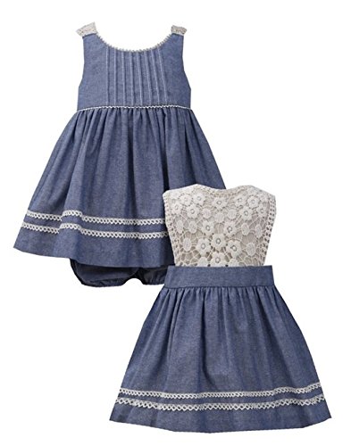 Bonnie Jean Bonnie Baby Baby Girls Denim and Cream Lace Eyelet Dress