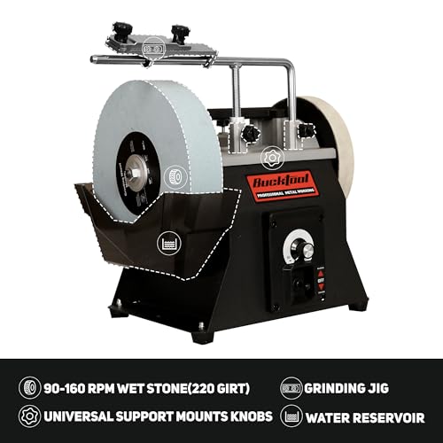 BUCKTOOL 10-Inch Variable Speed Wet Sharpening System, 1.2-Amp Two-Direction Water Cooled Wet Stone Grinder 90-160RPM, Wet Bench Grinder for Knife, Chisel, Knife, Axe, SCM8103