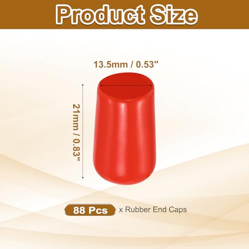 Image of uxcell 88Pcs Rubber End Caps, 13.5mm(15 /32 inch) ID 21mm(25 /32 inch) Height Round Screw Thread Protectors Flexible Screw Bolt Covers Caps for Metal Tube Rod Bolt, Red