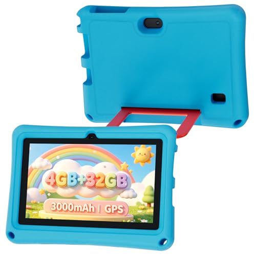 Image of Kids Tablet 7 inch Android 12.0 for Toddler, 4GB RAM 32GB ROM Bluetooth IPS Screen Parental Control Dual Camera Shockproof Case for Educational Games (Blue)