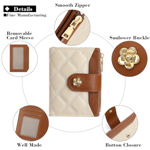 Image of RNIEGA Small Wallets for Women Leather Bifold Wallet Women RFID Blocking Purse Credit Card Holder with 15 Card Slots and ID Window Coin Pocket