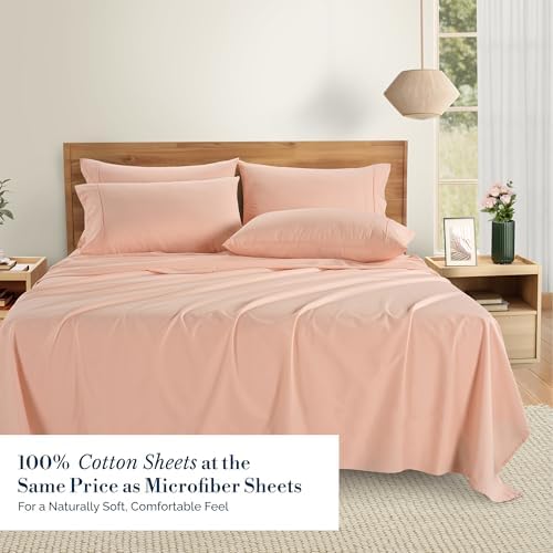 Casa Platino 100% Cotton Queen Size Sheets Set – 6 Piece Crisp Percale Queen Size Cooling Sheets, Lightweight for Summer, with 15" Deep Pocket Fitted Sheet Nightly Comfort & Airy Sleep – Veiled Rose - Thumbnail 3