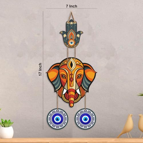 Image of Artvibes Baby Ganesha Evil Eye Wall Hanging for Home Entrance | Nazar Battu MDF Decorative Wall Art | Spiritual Vastu Decor for Living Room | Bedroom | Office | Main Door | Unique Gift (WH 8553N)
