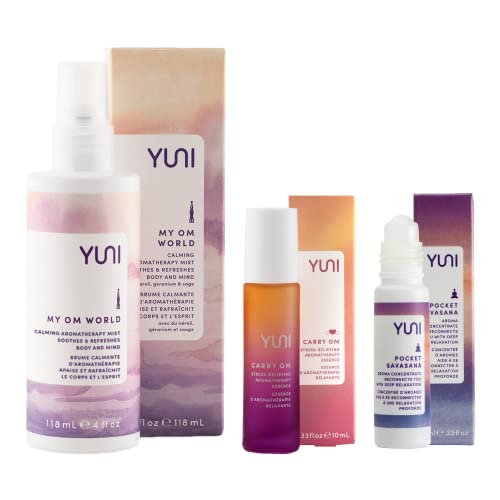YUNI Beauty Relaxing Aromas Collection - My Om World Mist, Carry Om Rollerball, Pocket Savasana Rollerball